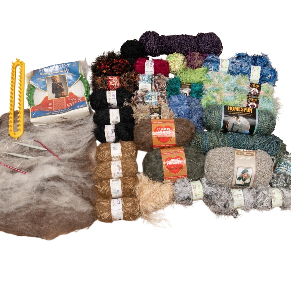 Mixed Yarn Lot Red Heart Lion Brand Bernat Moda Knifty Knitter Raw Apaca Wool